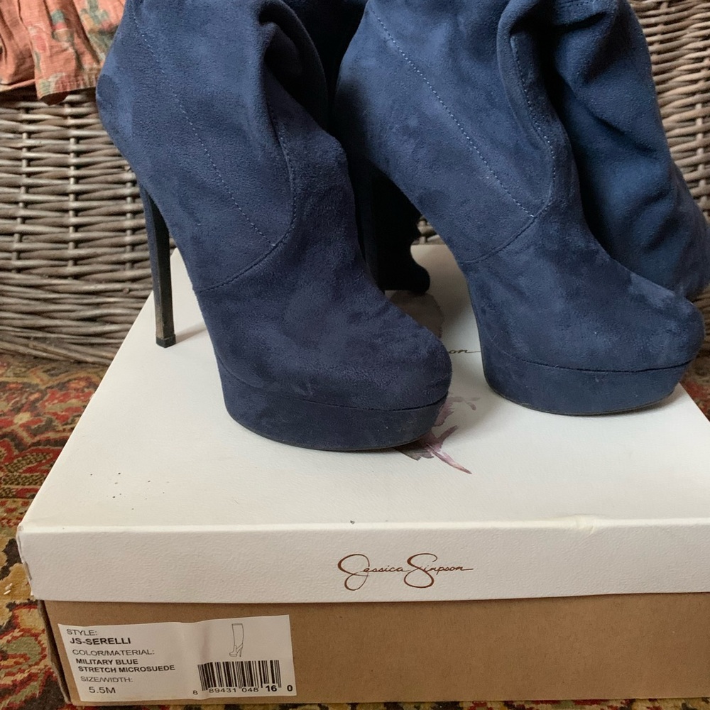 Jessica Simpson Military Blue Suede Platform  Boots